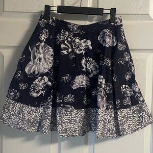 Prabal Gurung Navy and White Floral A-Line Skirt